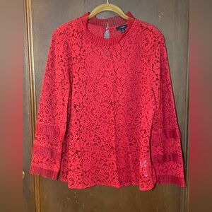 J. Crew Vibrant Red Lace Blouse
